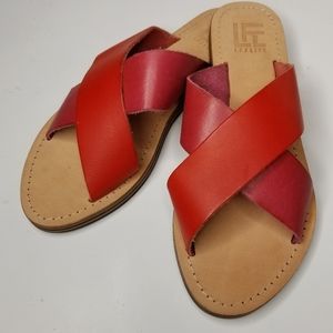 NEW LF Life Red Two Tone Leather Slides